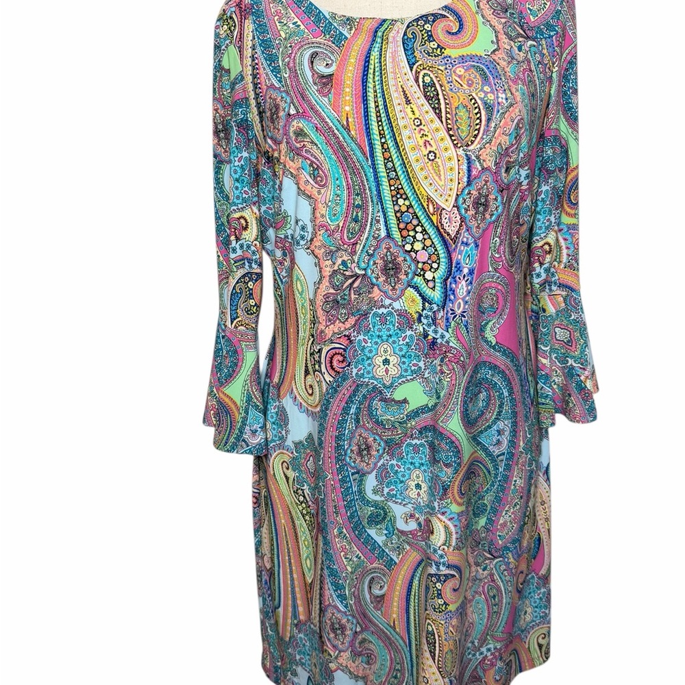 Tommy Hilfiger Fun Colorful Paisley Print Shift Dress Size 14 Stretch Knit - Picture 5 of 10